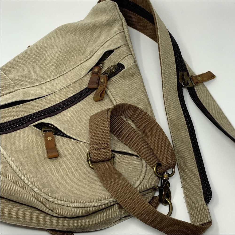 Canvas Sling Bag Unisex Khaki Crossbody Backpack Shoulder Daypack Conceal Carry - Picture 7 of 16